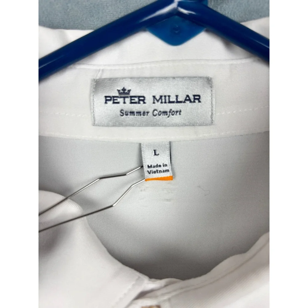 Peter Millar Summer Comfort Polo Shirt Mens Large White Gray Striped Longleaf L